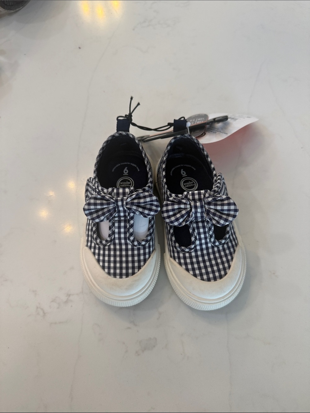Cat & Jack Navy Gingham Bow Mary Jane Sneakers